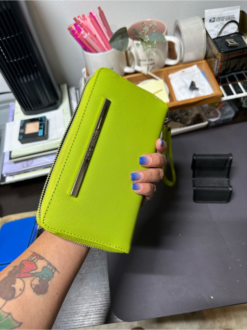 Steve Madden Neon Lime Wristlet Clutch with Detachable Strap